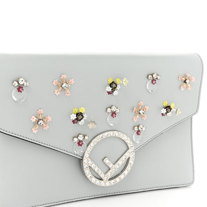 Fendi Vitello Liberty Crystal Embellished F is Fendi Medium Envelope Wallet on Chain Grigio Perla 14 of 14