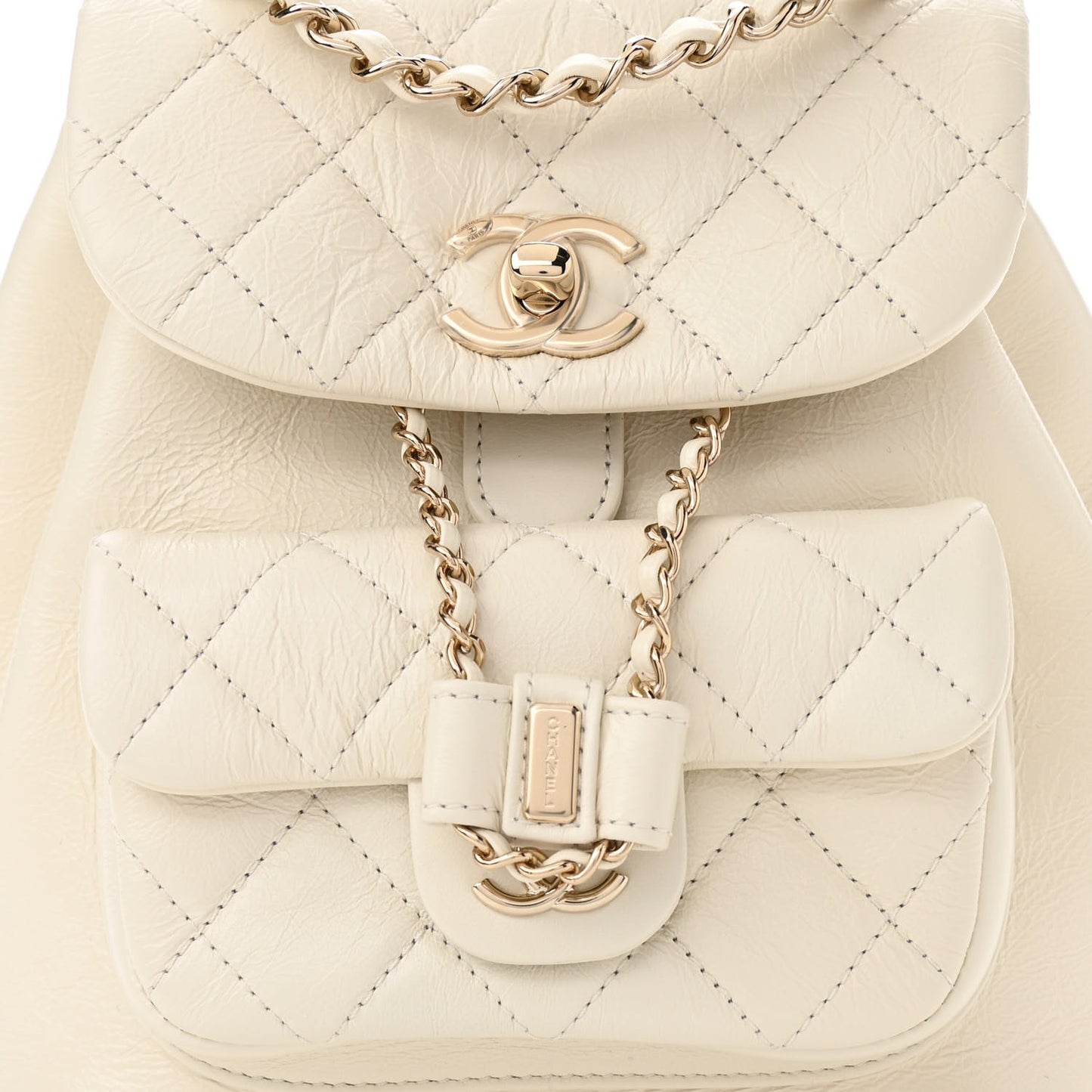 Glazed Aged Calfskin Quilted Small Duma Drawstring Backpack White