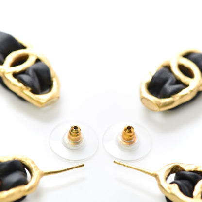 Chanel Lambskin CC Chain Hoop Earrings Gold Black 3 of 4