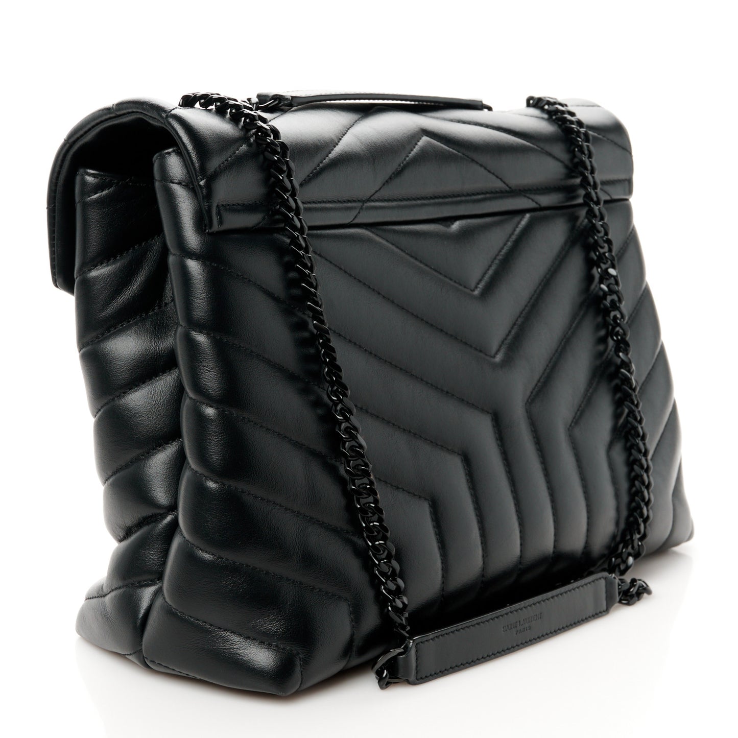 Calfskin Y Quilted Monogram Monochrome Medium Loulou Chain Satchel Black
