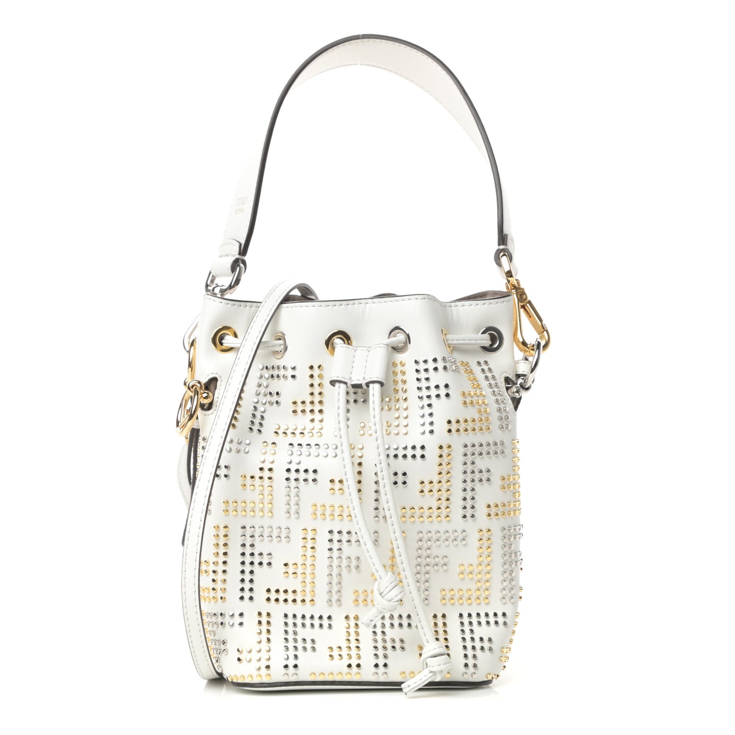 Vitello Liberty F is Fendi FF Studded Mini Mon Tresor Bucket Bag White