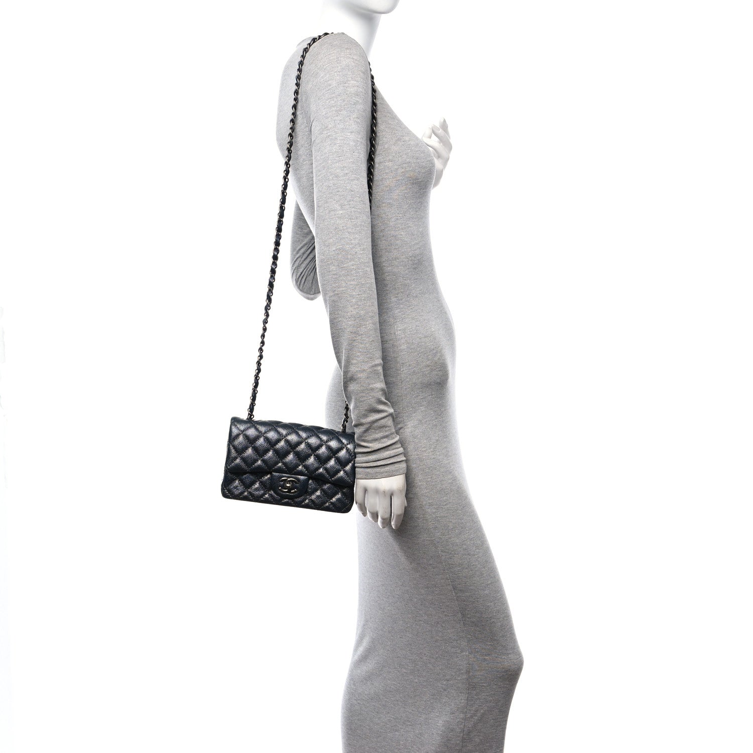 Chanel Pearly Caviar Quilted Mini Rectangular Flap Grey 2 of 11