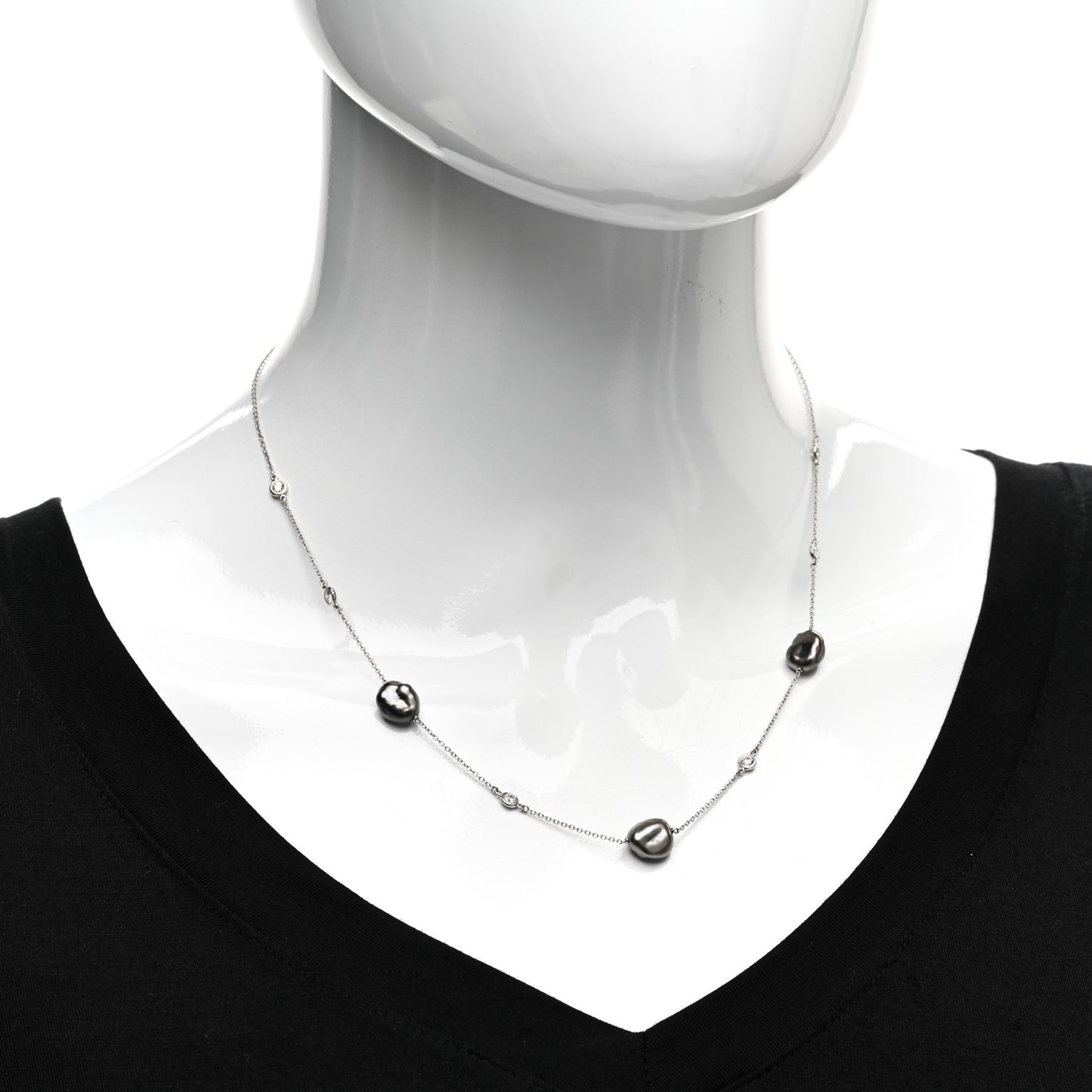 Platinum Diamond Tahitian Pearl Elsa Peretti Diamonds by the Yard Station Necklace