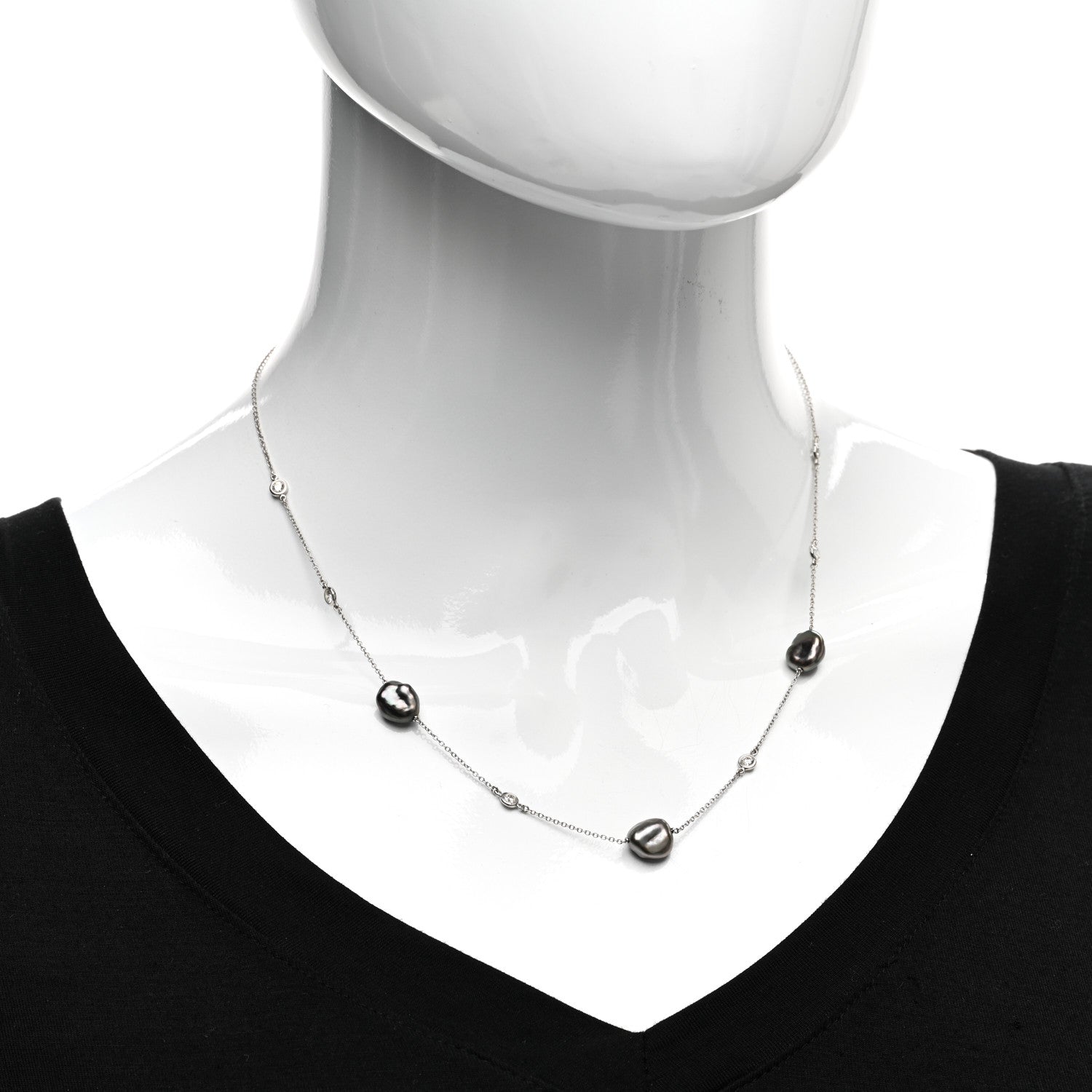 Tiffany Platinum Diamond Tahitian Pearl Elsa Peretti Diamonds by the Yard Station Necklace 2 of 4