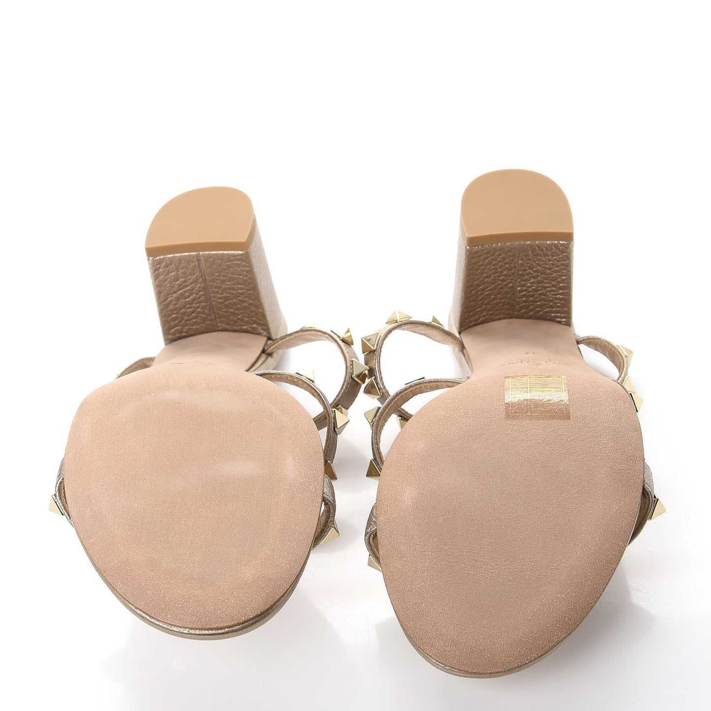 Metallic Pebbled Calfskin Rockstud 60mm Caged Slide Sandals 37 Skin