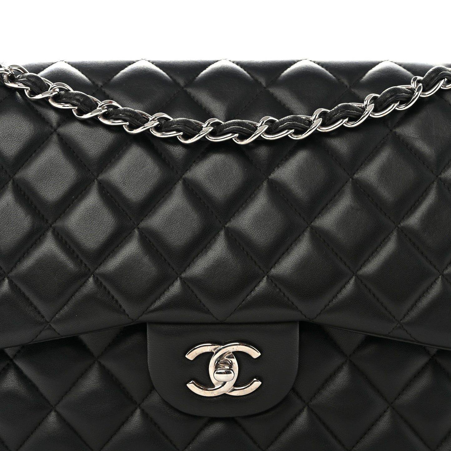 Lambskin Quilted Jumbo Double Flap Black