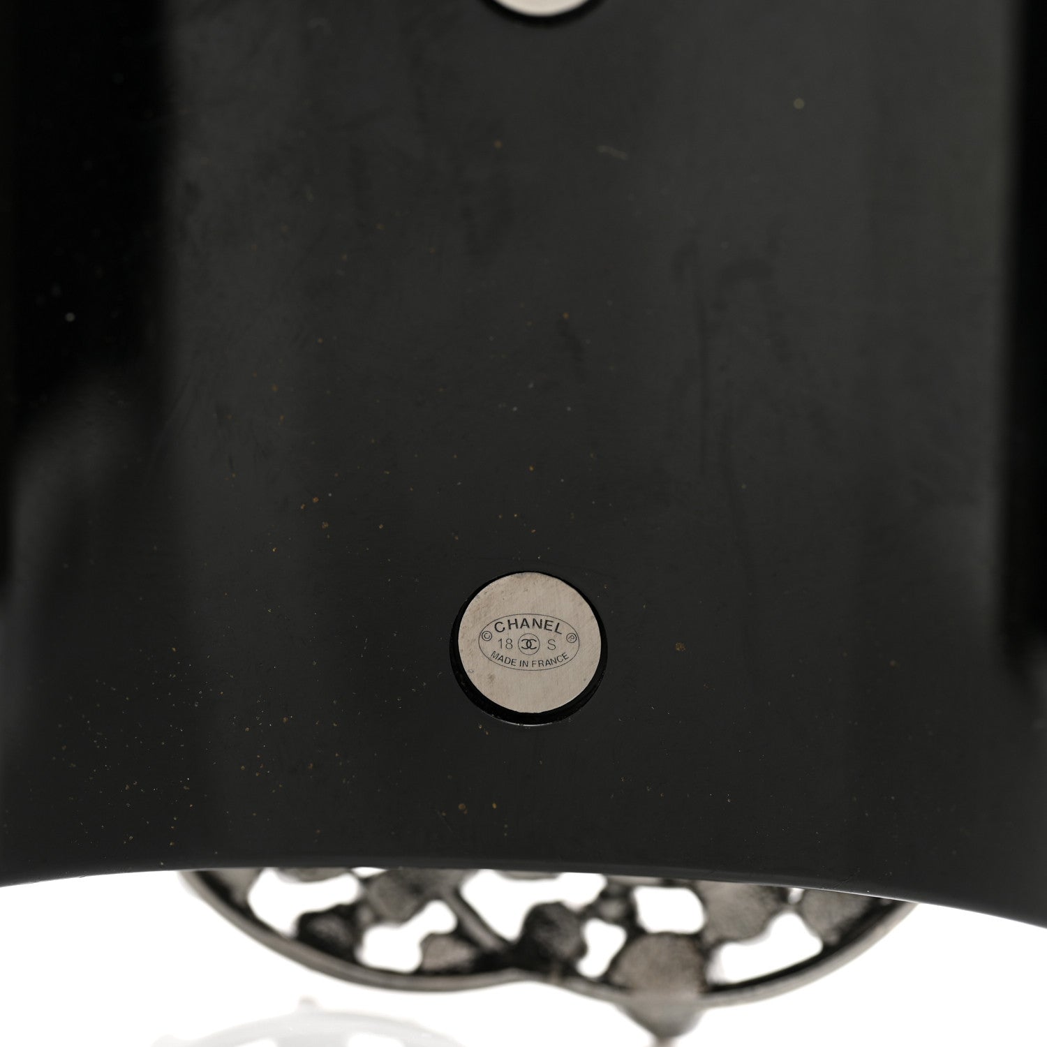 Chanel Resin Crystal Camellia CC Cuff Black 5 of 5