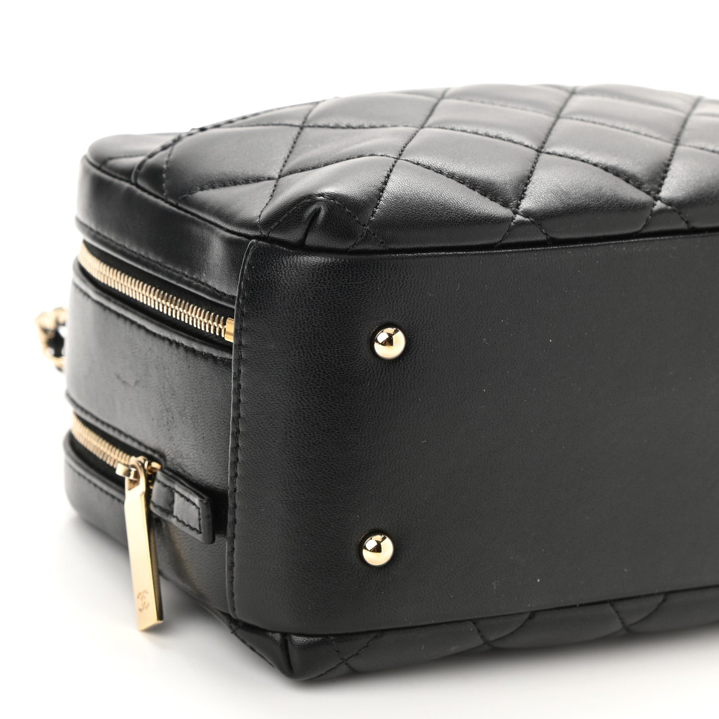 Lambskin Quilted Small Trendy CC Bowling Bag Black