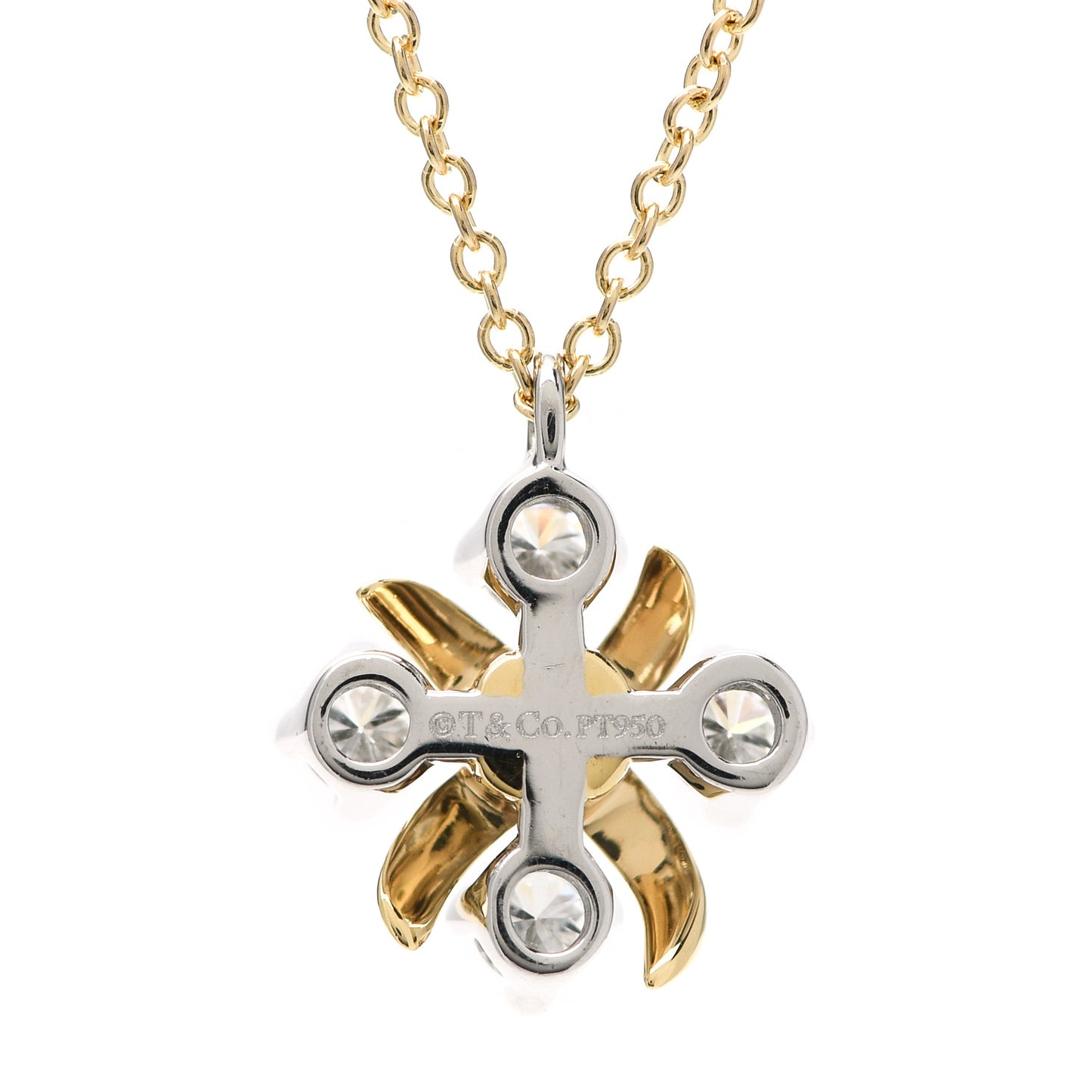 Platinum 18K Yellow Gold Diamond Schlumberger Lynn Pendant Necklace