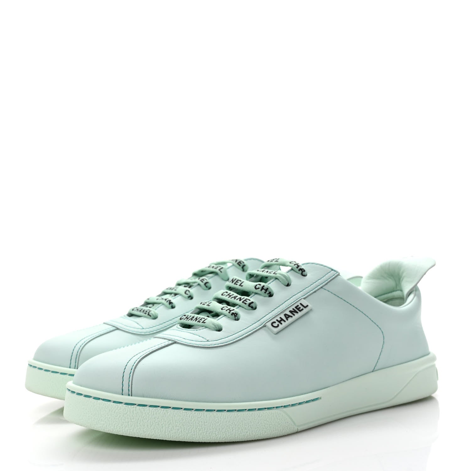 Chanel Calfskin CC Womens Weekender Lace Up Sneakers 40 Light Green 3 of 9