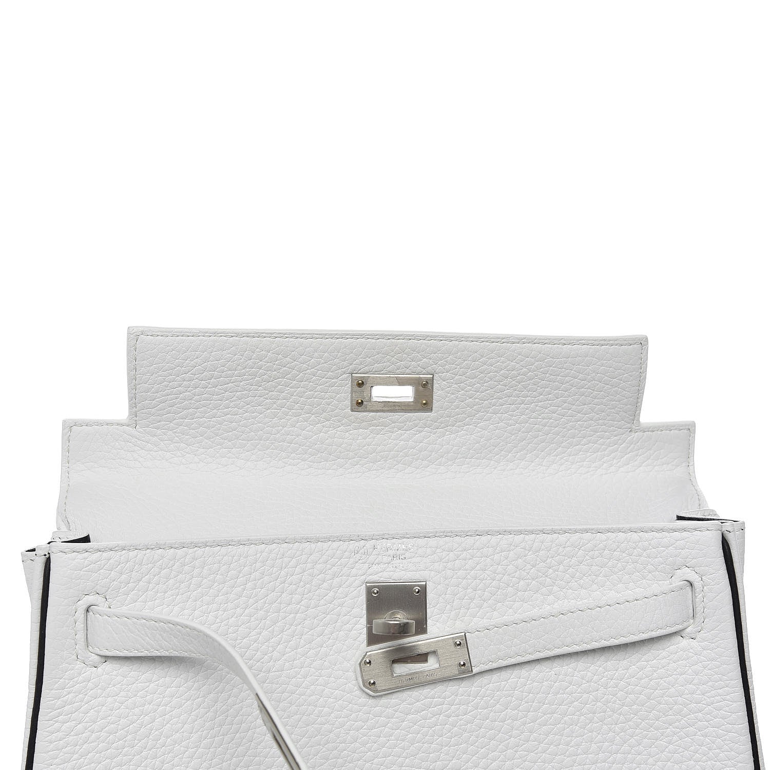 Hermes Taurillon Clemence Horseshoe Kelly Retourne 25 White Black 11 of 43