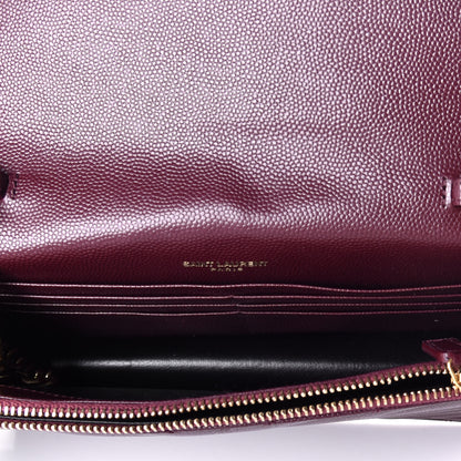 Saint Laurent Grain De Poudre Matelasse Chevron Monogram Envelope Chain Wallet Rouge Legion 5 of 9