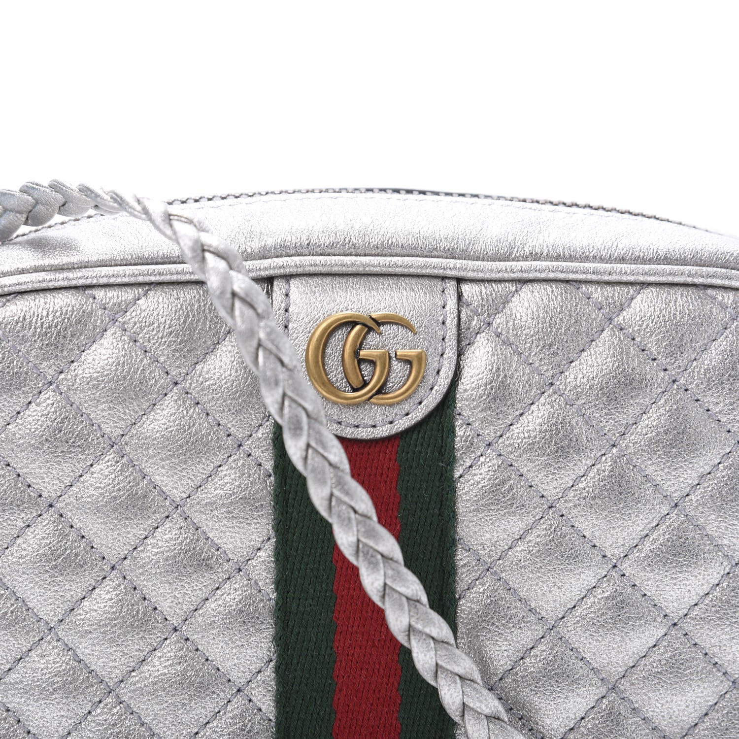 Gucci Laminated Nappa Web Trapuntata Mini GG Shoulder Bag Argento 11 of 12