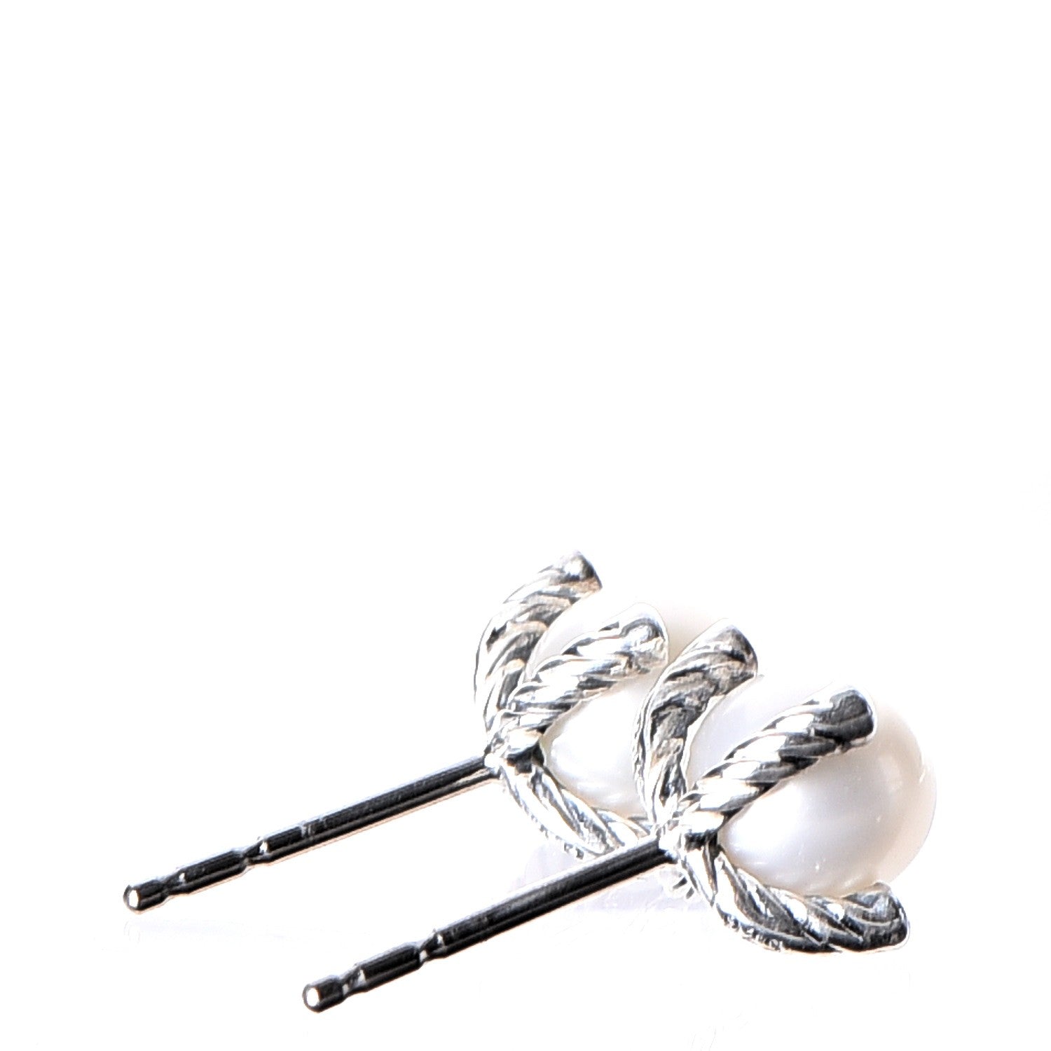 David Yurman Sterling Silver Diamond Pearl 7mm Earrings 4 of 6