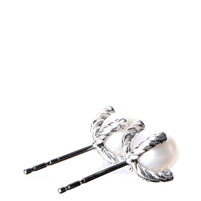 David Yurman Sterling Silver Diamond Pearl 7mm Earrings 4 of 6