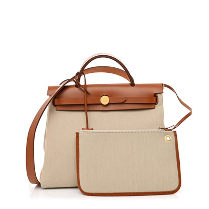 Hermes Military Toile Vache Hunter Herbag Zip Retourne 31 PM Beton Naturel 3 of 12