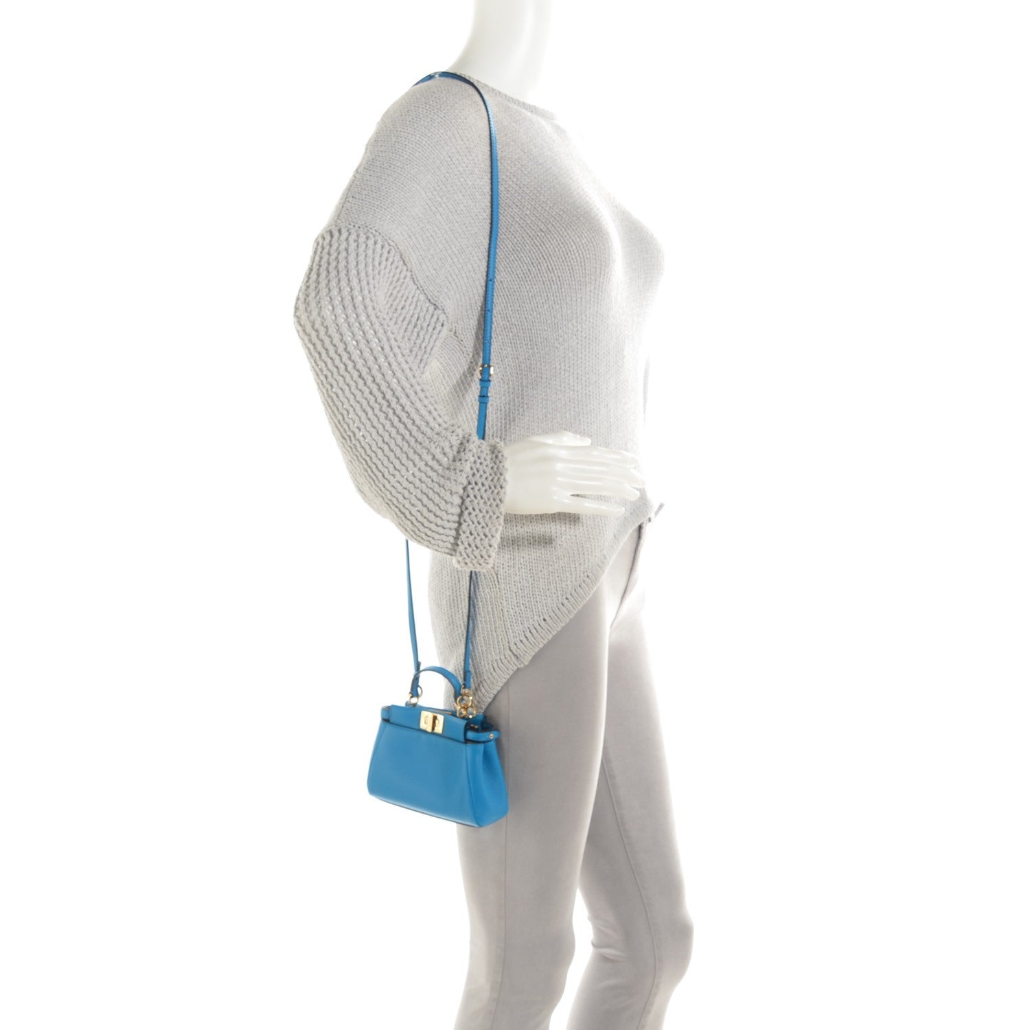 Fendi Nappa Micro Peekaboo Iconic Satchel Blu Royal 2 of 7