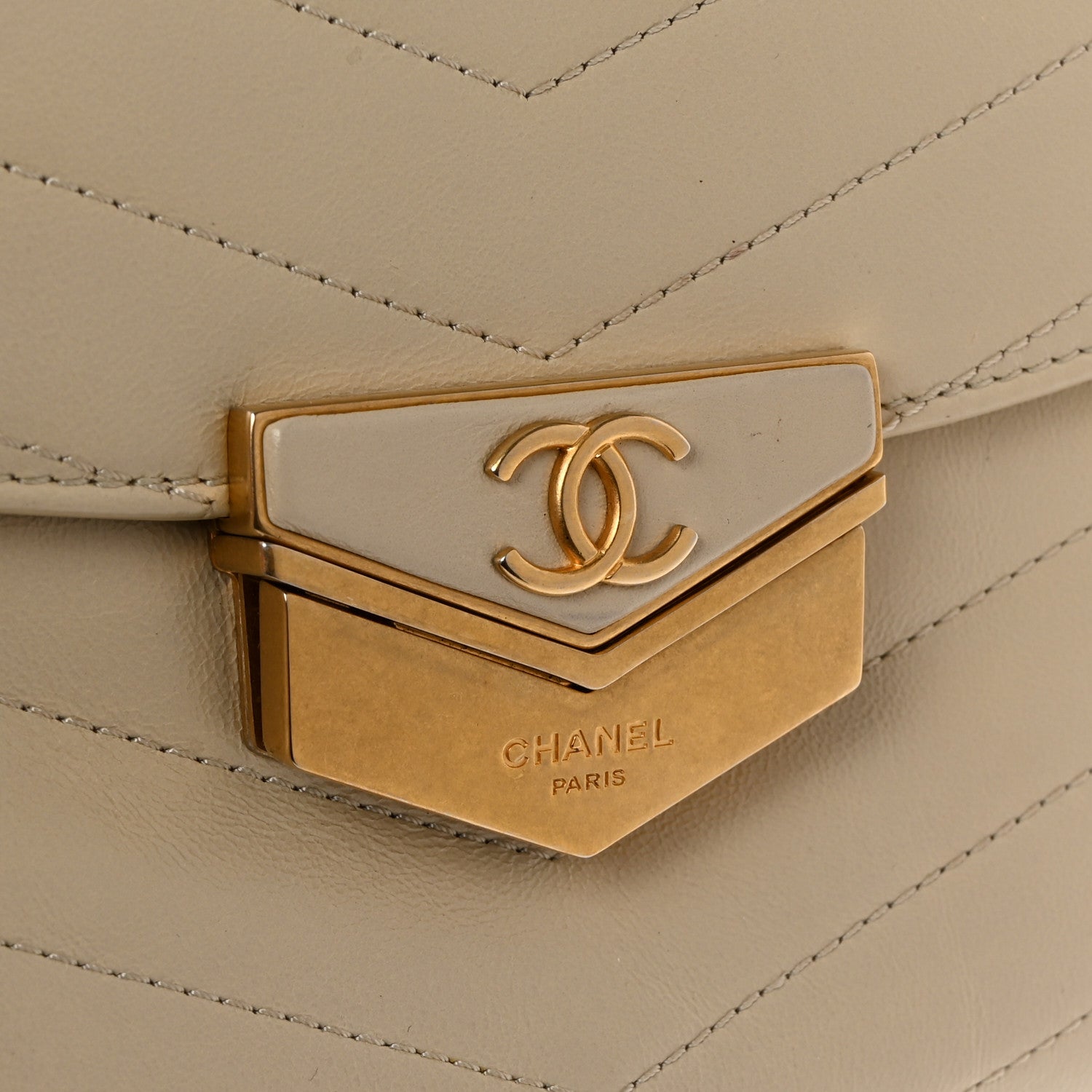 Chanel Calfskin Chevron Quilted Medal Flap Beige 8 of 8