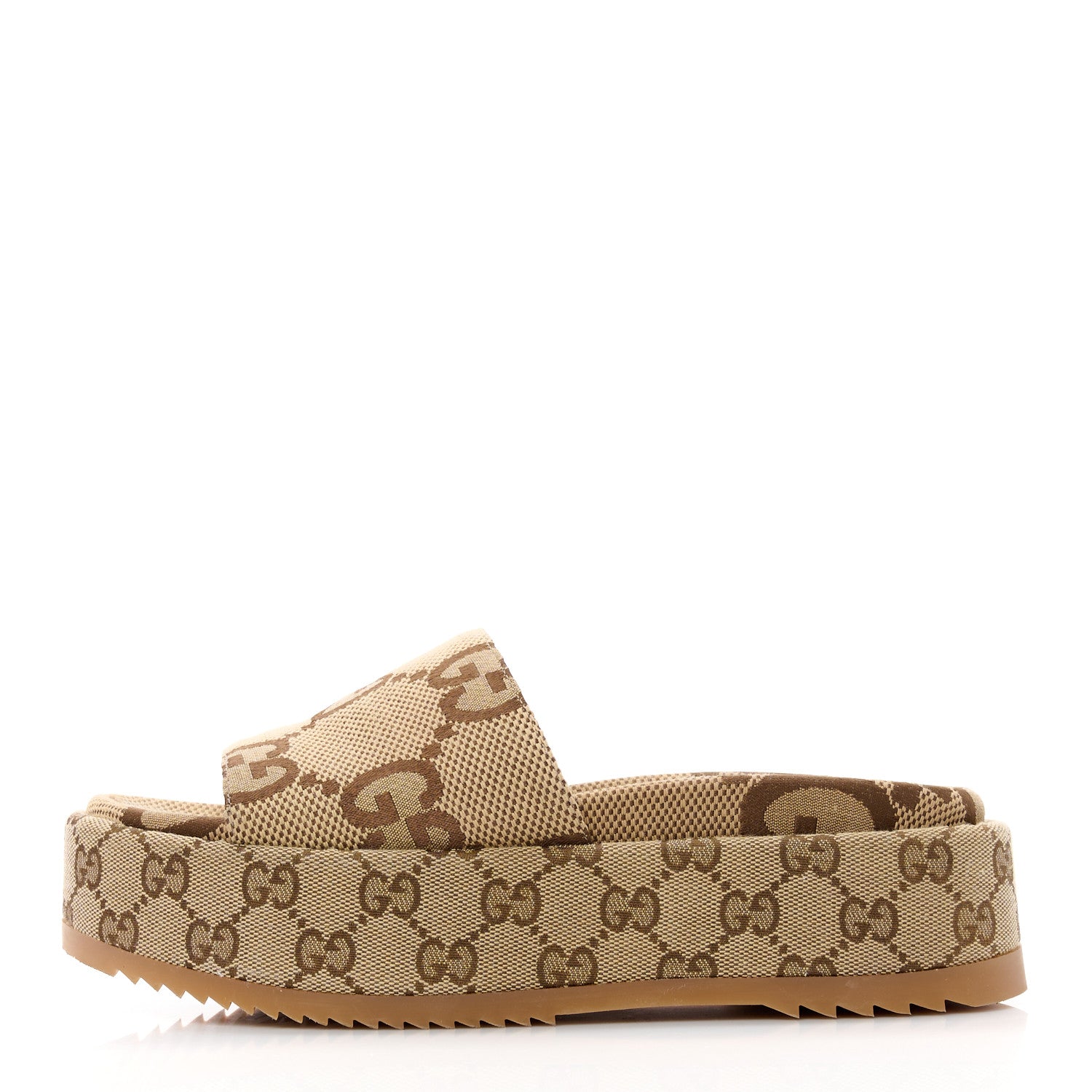 Gucci Monogram Maxi GG Angelina Platform 55mm Slide Sandals 36.5 Beige 1 of 9