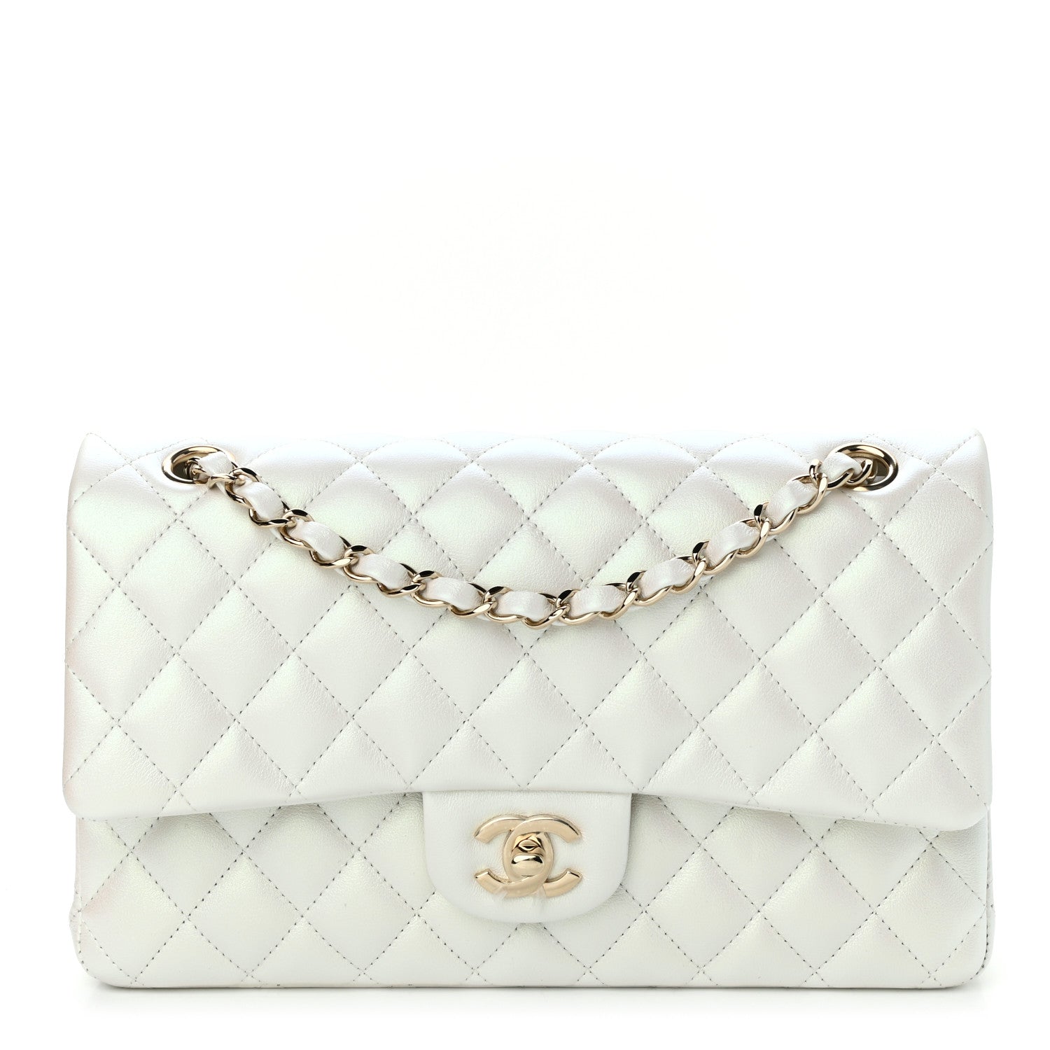 Chanel Iridescent Calfskin Quilted Medium Double Flap White 1 of 10