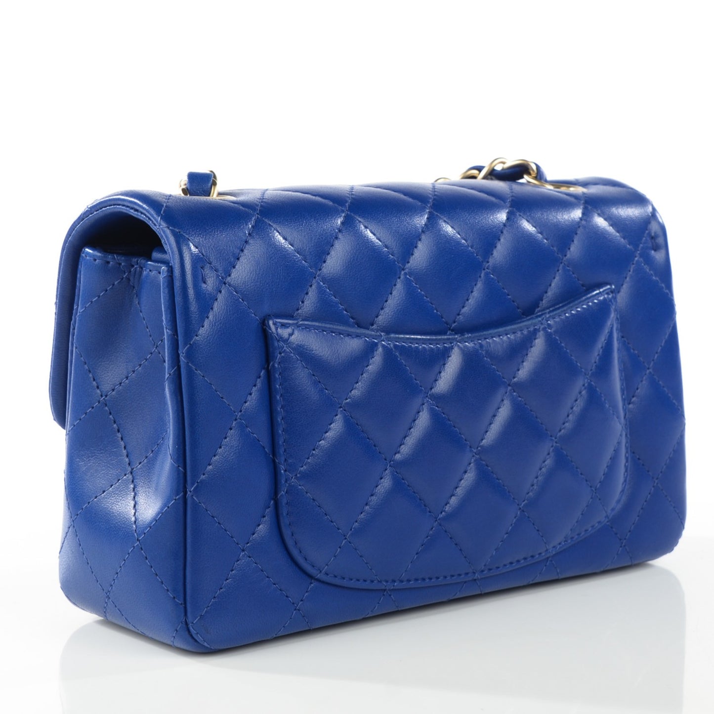 Lambskin Quilted Mini Rectangular Flap Dark Blue