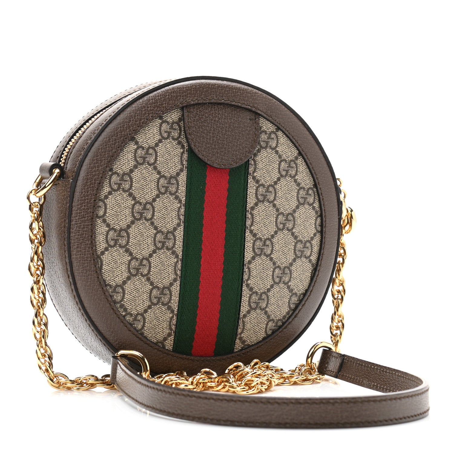 Gucci GG Supreme Monogram Web Mini Ophidia Round Shoulder Bag Brown 3 of 12