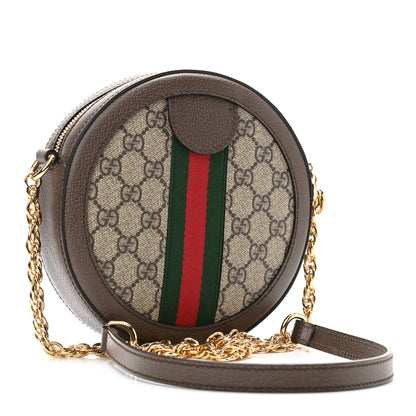 Gucci GG Supreme Monogram Web Mini Ophidia Round Shoulder Bag Brown 3 of 12