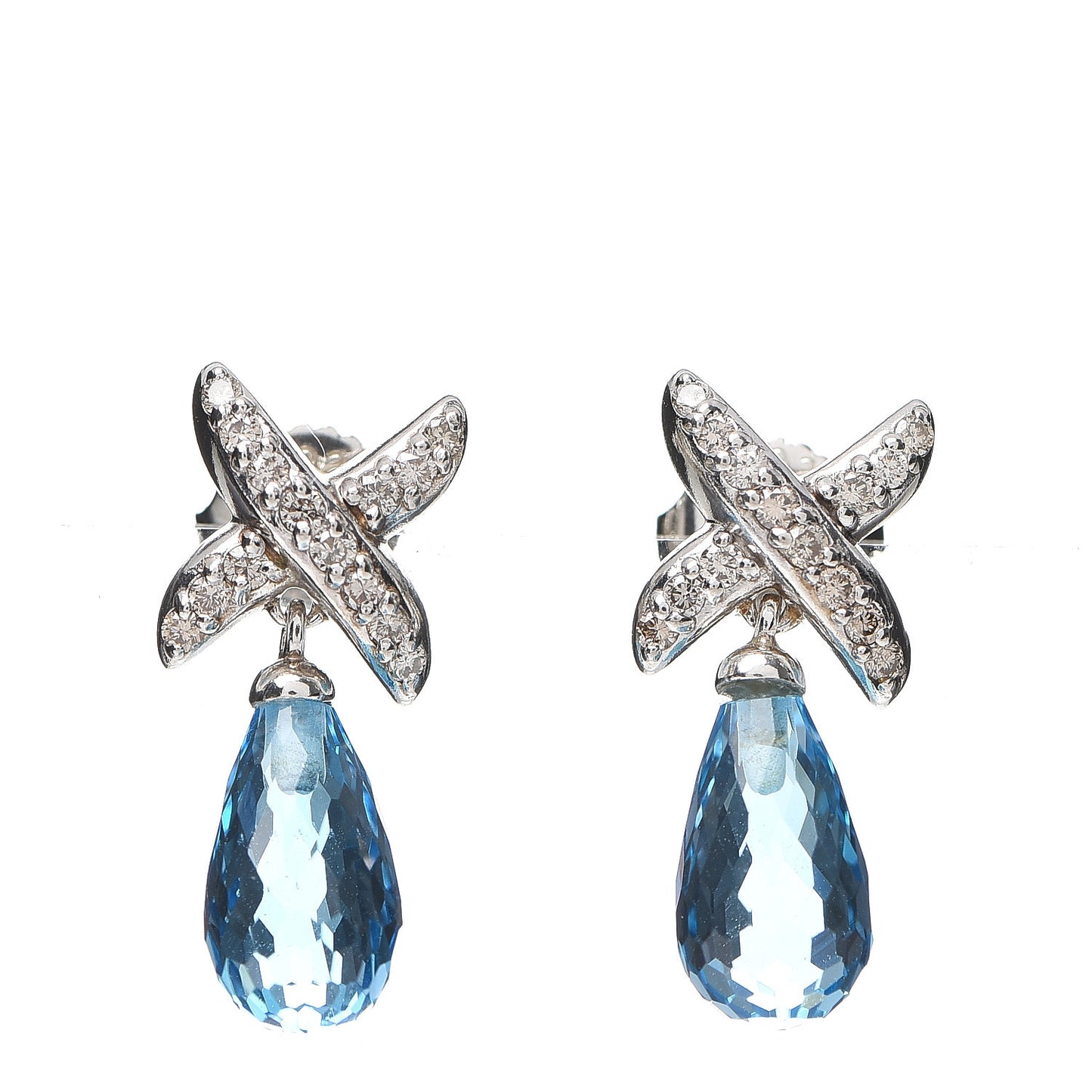 Sterling Silver Blue Topaz Diamond X Drop Earrings