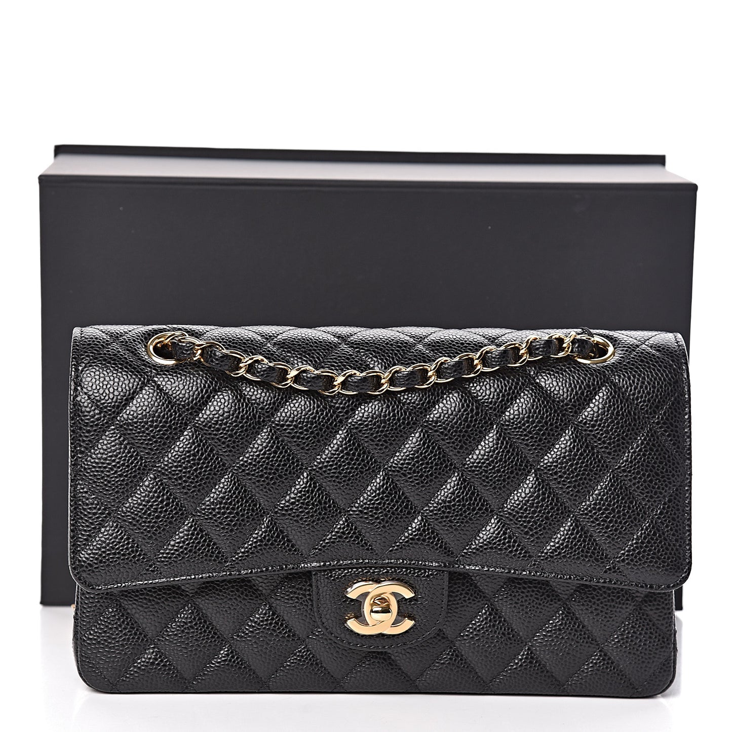 Caviar Quilted Medium Double Flap Black