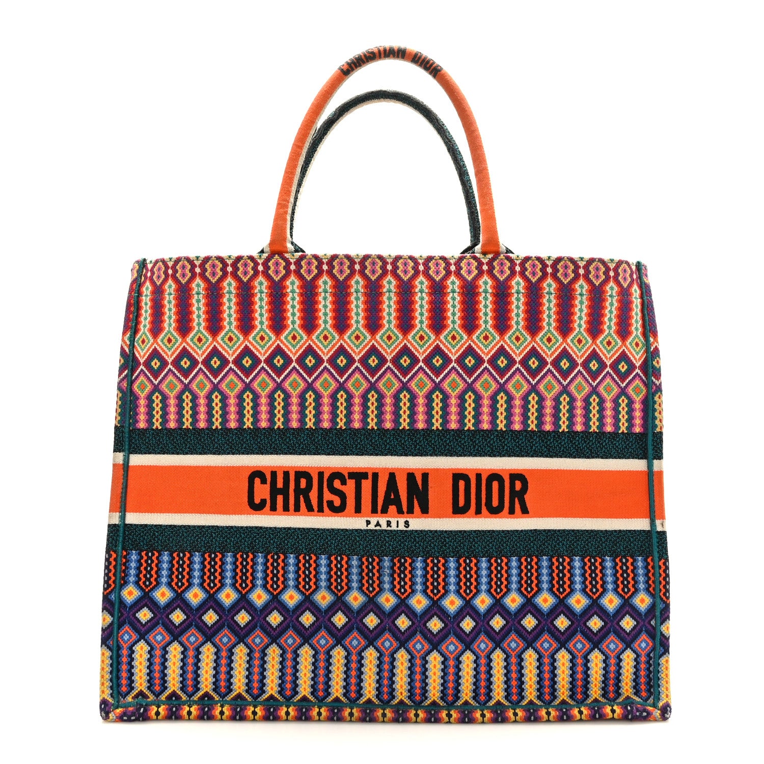 Christian Dior Canvas Embroidered Large Book Tote Orange