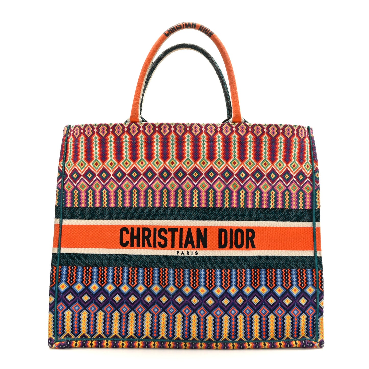 Canvas Embroidered Large Book Tote Orange Multicolor