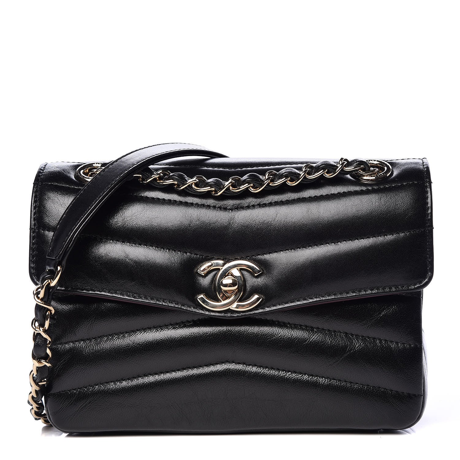 Chanel Shiny Lambskin Quilted Small Chevron Miroir Black 1 of 12