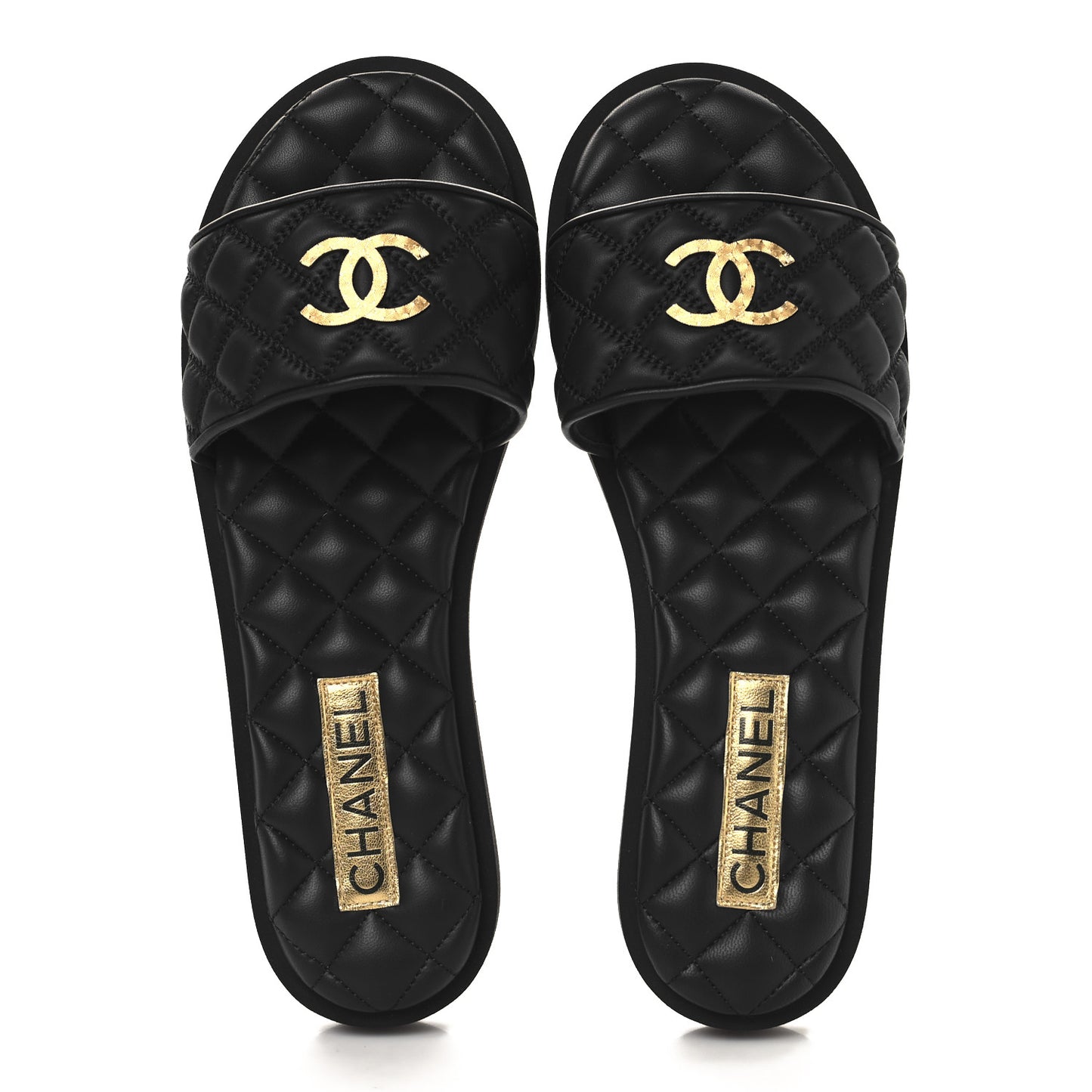 Lambskin Quilted Textured CC Mules Sandals 40 Black
