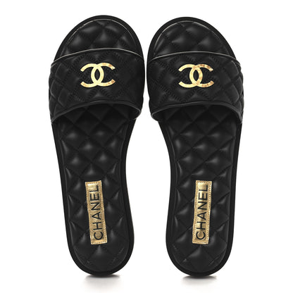 Chanel Lambskin Quilted Textured CC Mules Sandals 40 Black 2 of 10