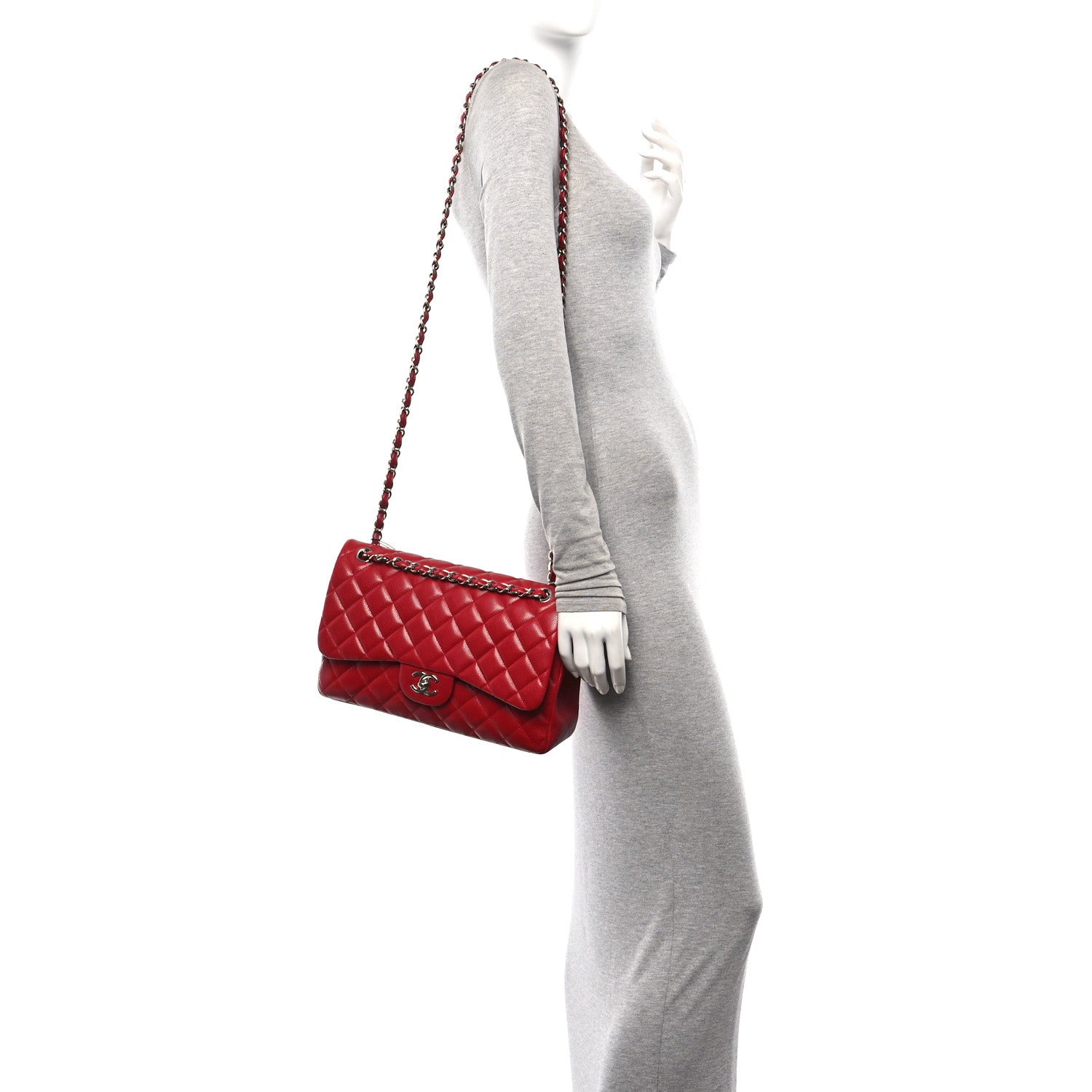 Chanel Caviar Quilted Jumbo Double Flap Red 2 of 11