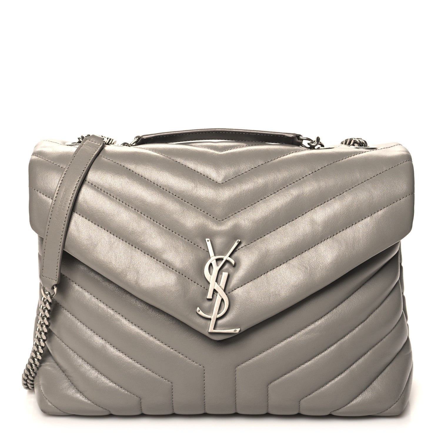 Saint Laurent Calfskin Y Quilted Monogram Medium Loulou Chain Satchel Oyster Grey 1 of 11