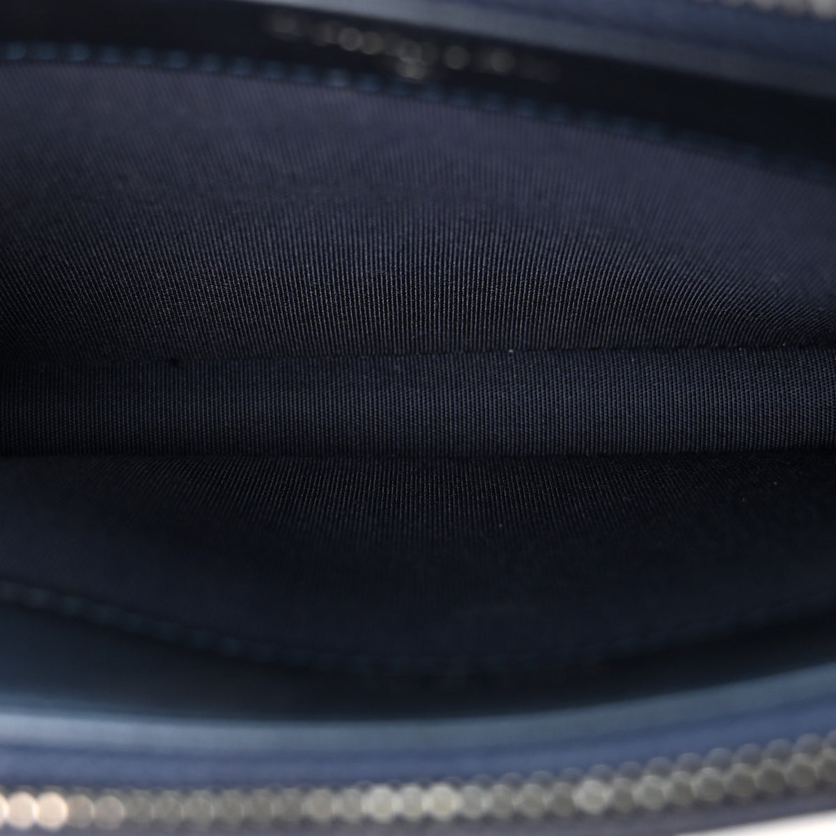 Metallic Caviar Quilted Small Boy Clutch With Chain Navy