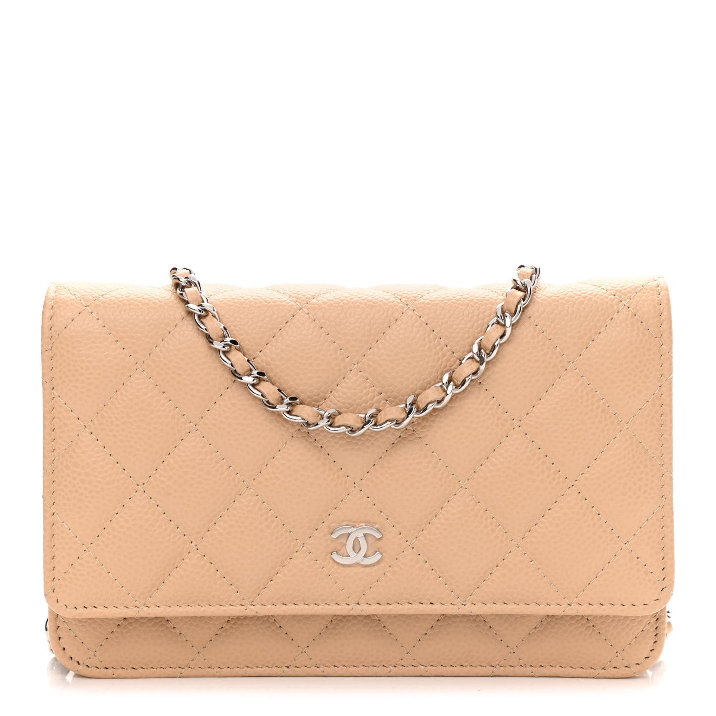 Caviar Quilted Wallet On Chain WOC Beige