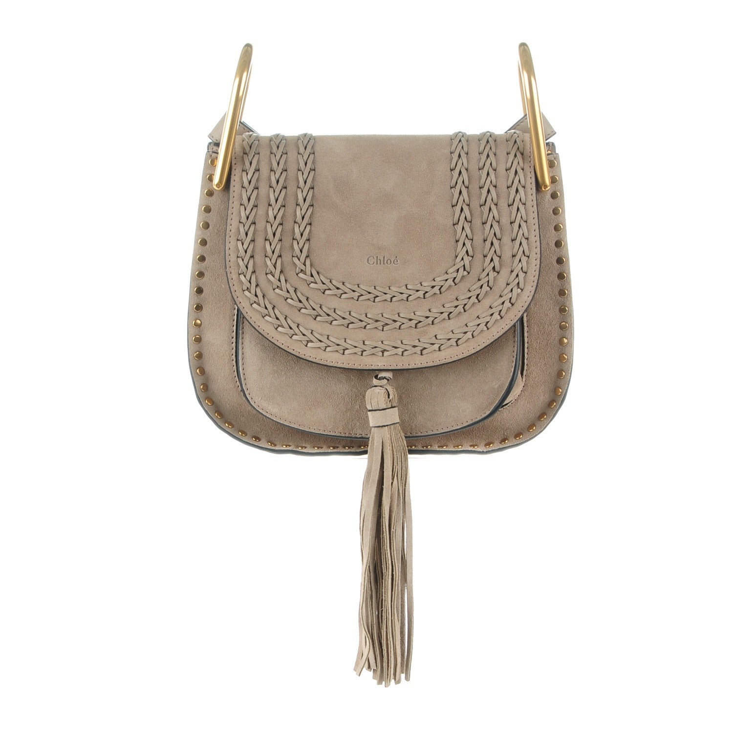 Chloe Suede Calfskin Braided Small Hudson Shoulder Bag Motty Grey 1 of 8