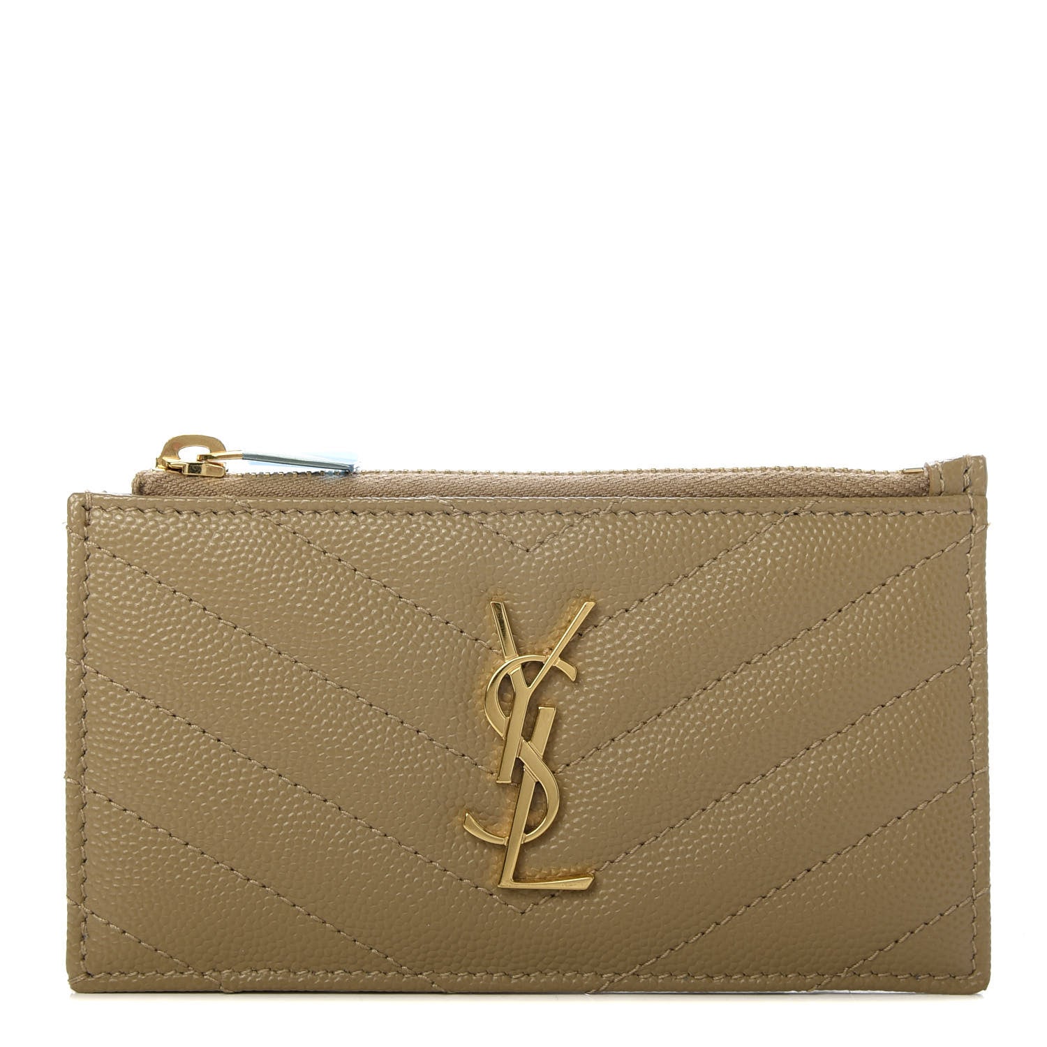 Saint Laurent Monogram Grain de Poudre 5 Fragments Zip Pouch Card Holder Dark Latte 1 of 7