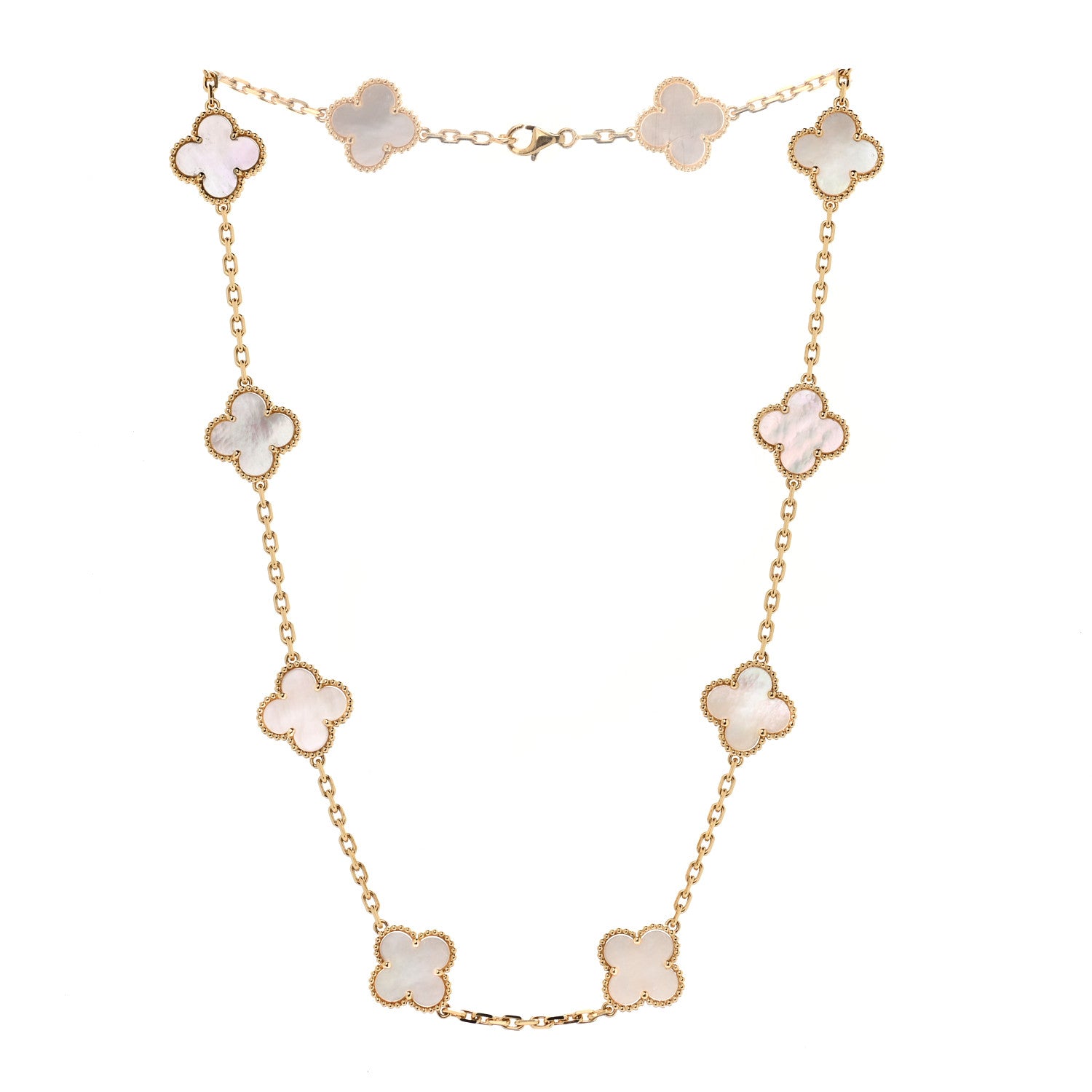 Van Cleef & Arpels 18K Yellow Gold Mother of Pearl 10 Motifs Vintage Alhambra Necklace 3 of 5