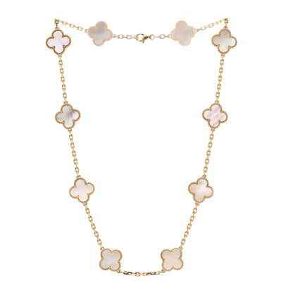 Van Cleef & Arpels 18K Yellow Gold Mother of Pearl 10 Motifs Vintage Alhambra Necklace 3 of 5