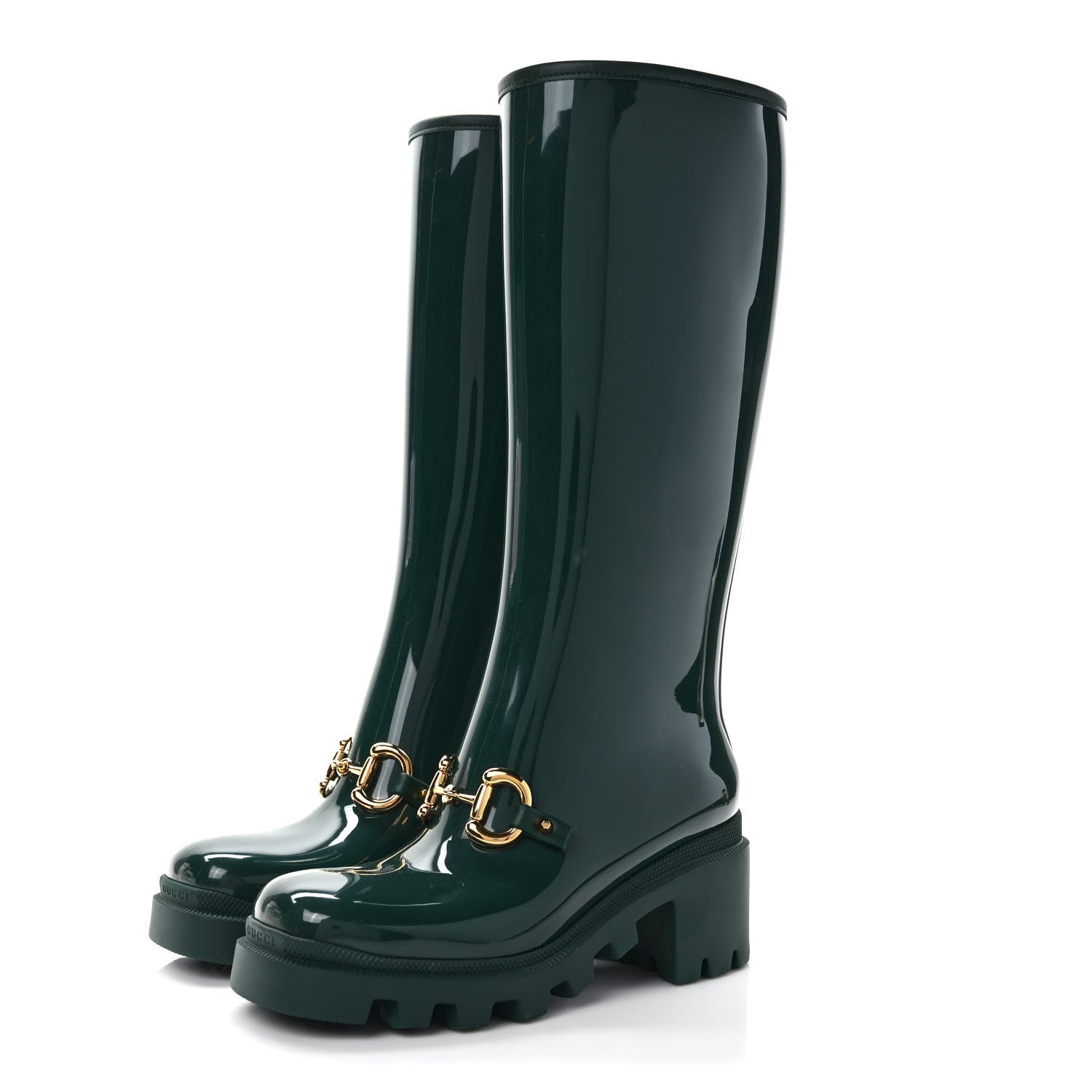Gucci Rubber Horsebit Knee High Boots 36 Vintage Green 3 of 7
