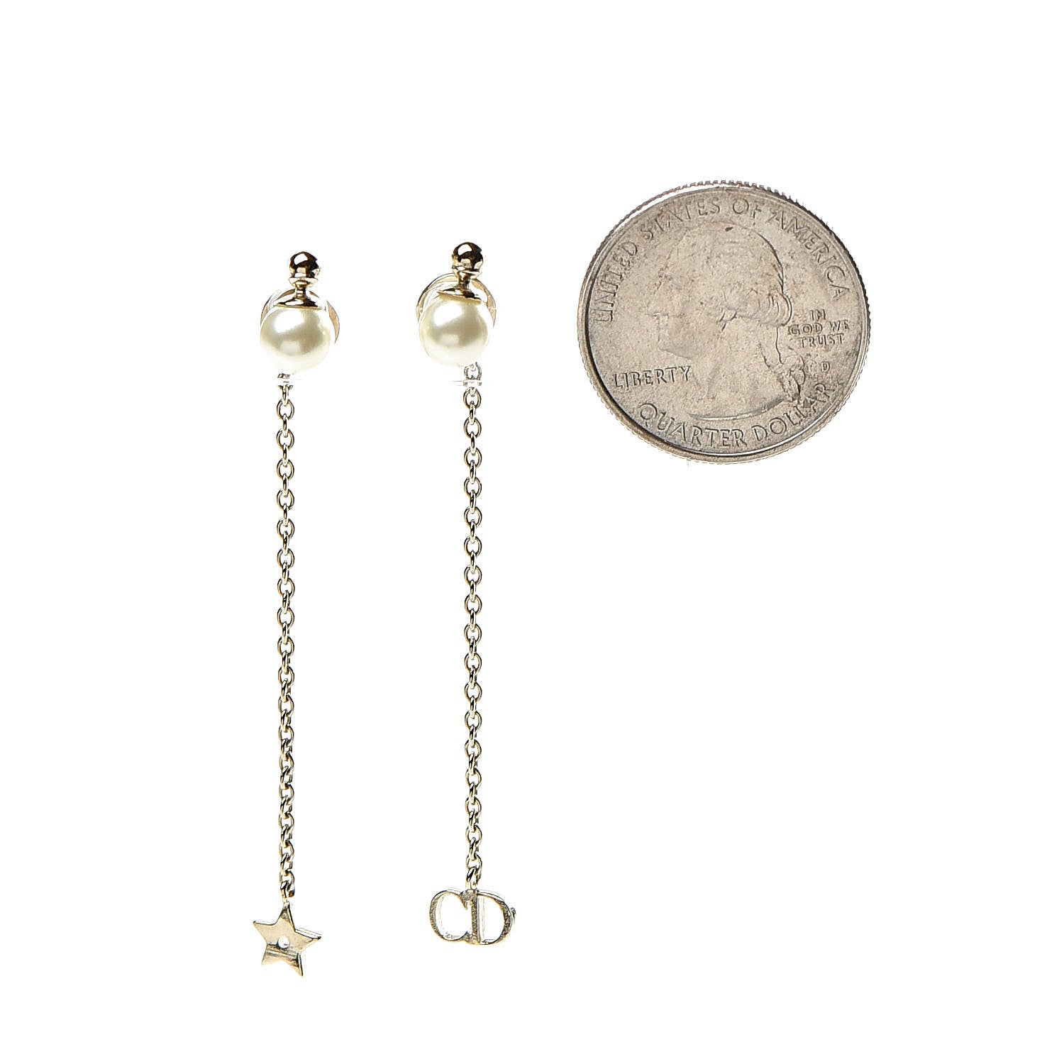 Christian Dior Pearl La Petite Tribale Dangle Chain Earrings Gold 2 of 5