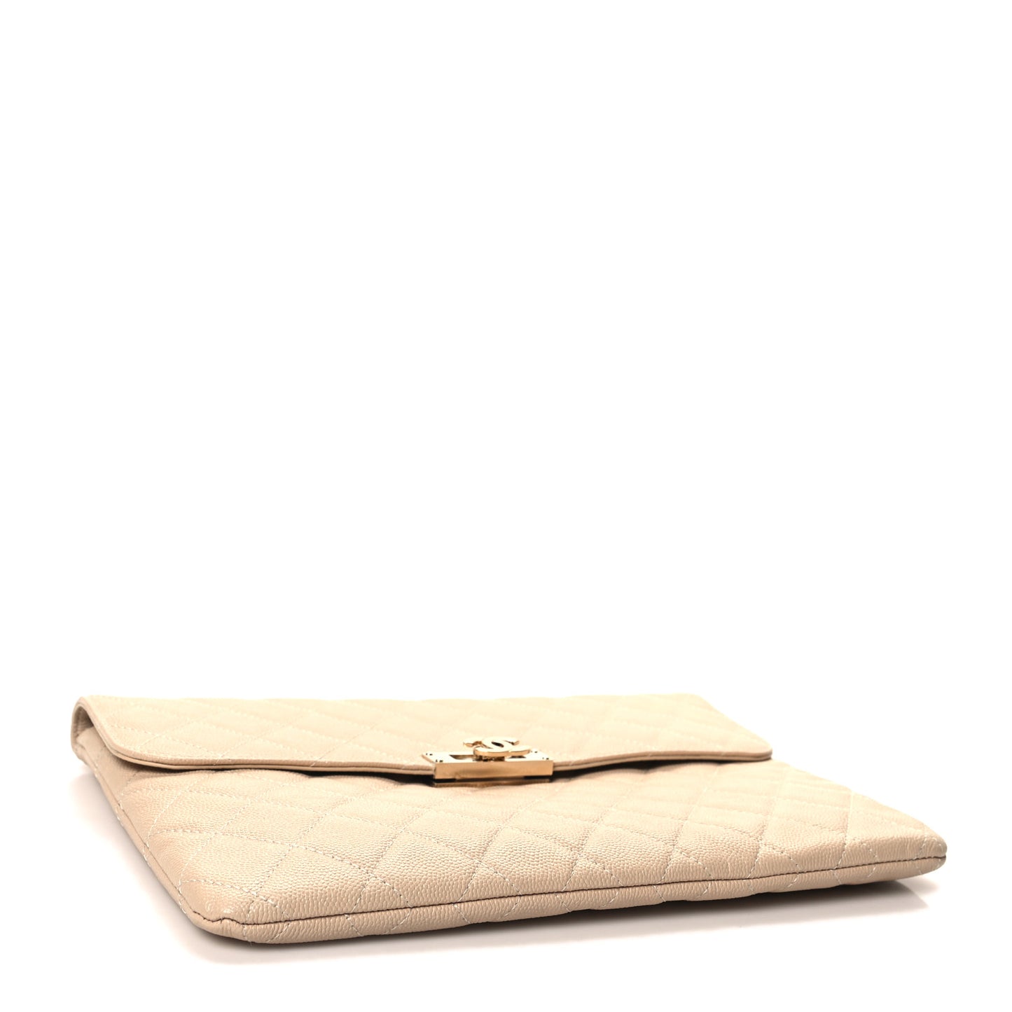 Caviar Quilted Medium Golden Class Pouch Beige