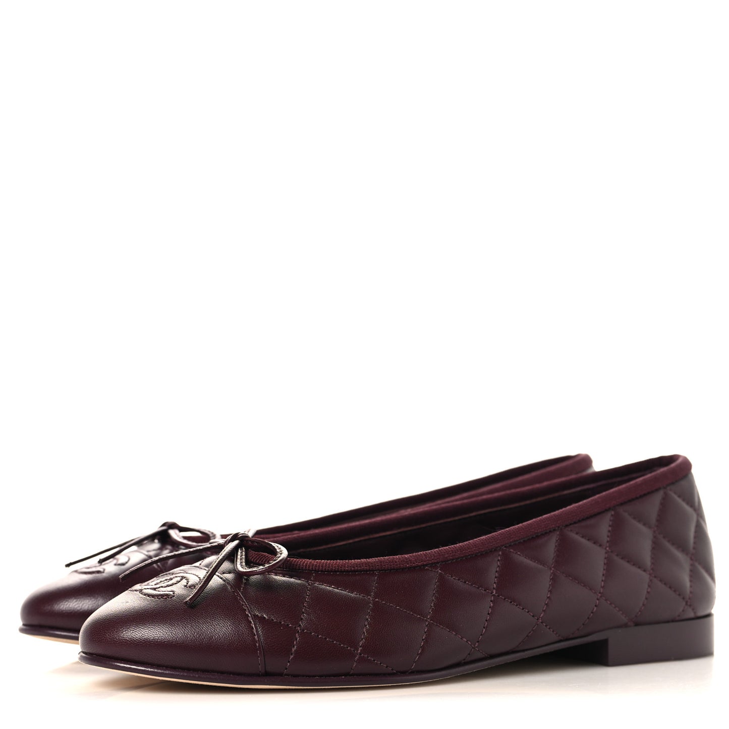 Lambskin Quilted CC Cap Toe Ballerina Flats 37.5 Dark Burgundy