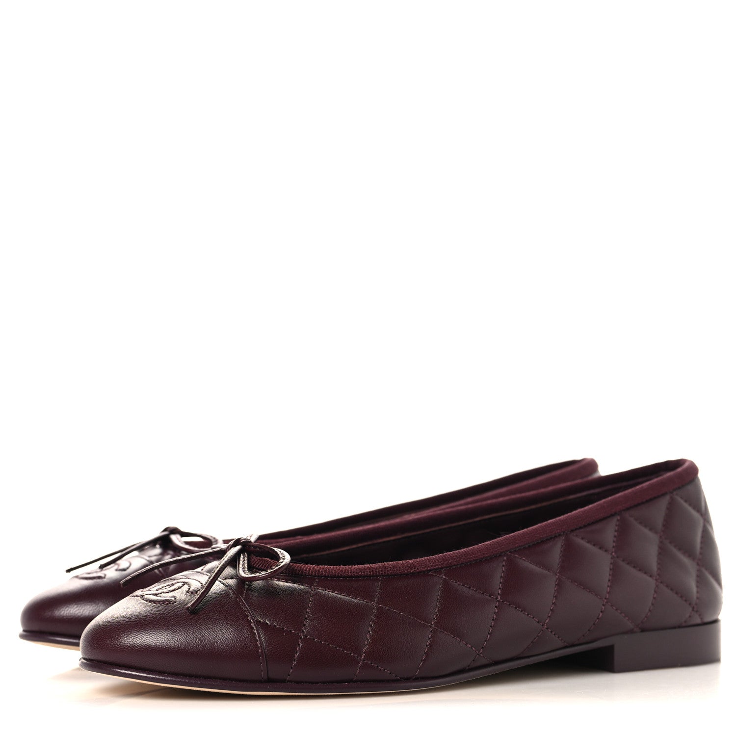 Chanel Lambskin Quilted CC Cap Toe Ballerina Flats 37.5 Dark Burgundy 4 of 10