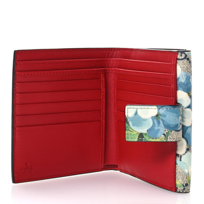 Gucci GG Supreme Monogram Blooms French Flap Wallet Beige Blue Navy Hibiscus Red 5 of 7
