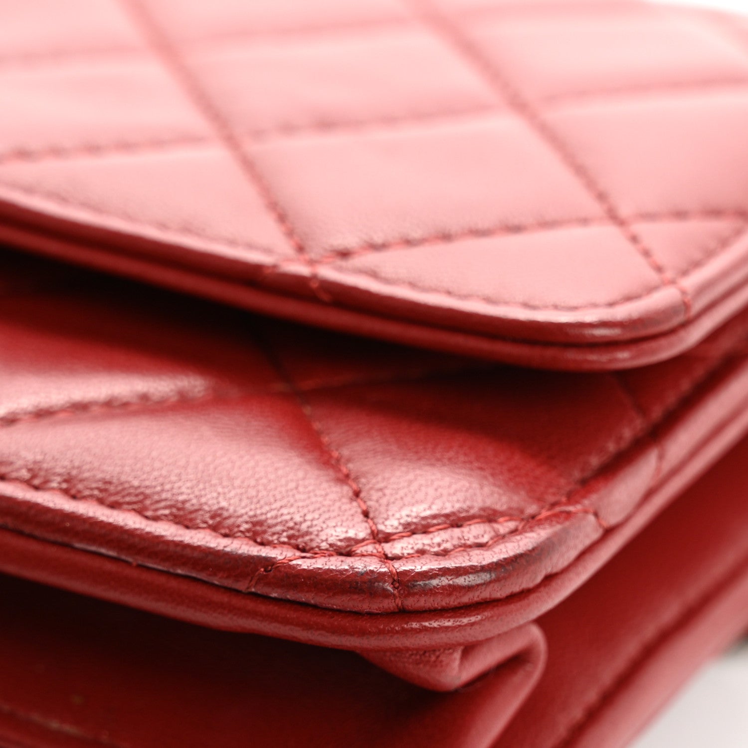Chanel Lambskin Quilted Wallet On Chain WOC Red 13 of 18