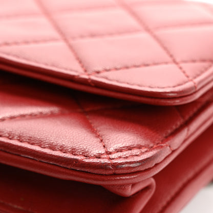 Chanel Lambskin Quilted Wallet On Chain WOC Red 13 of 18